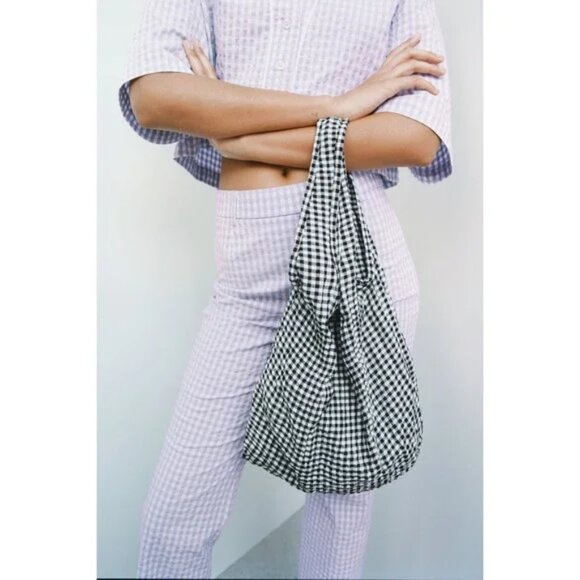 New Zara Lavender Gingham Button Down Check Cropped Blouse Top - Picture 4 of 5